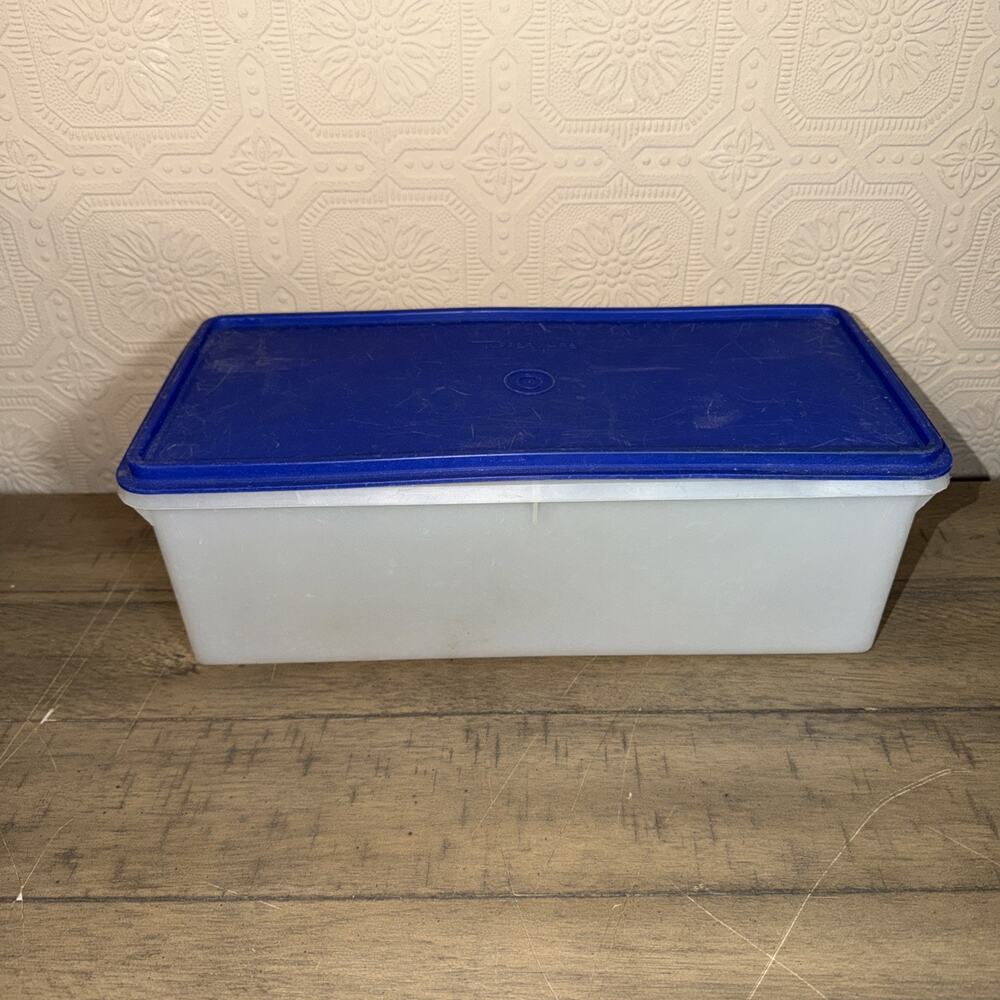 Vintage TUPPERWARE JUMBO BREAD KEEPER STORAGE CONTAINER SHEER BLUE LID #606-9